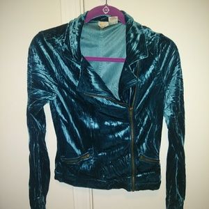 Teal Crushed velvet moto jacket